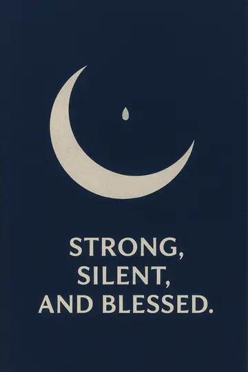 A crescent arc and ash mark on an indigo background with a short blessing below.